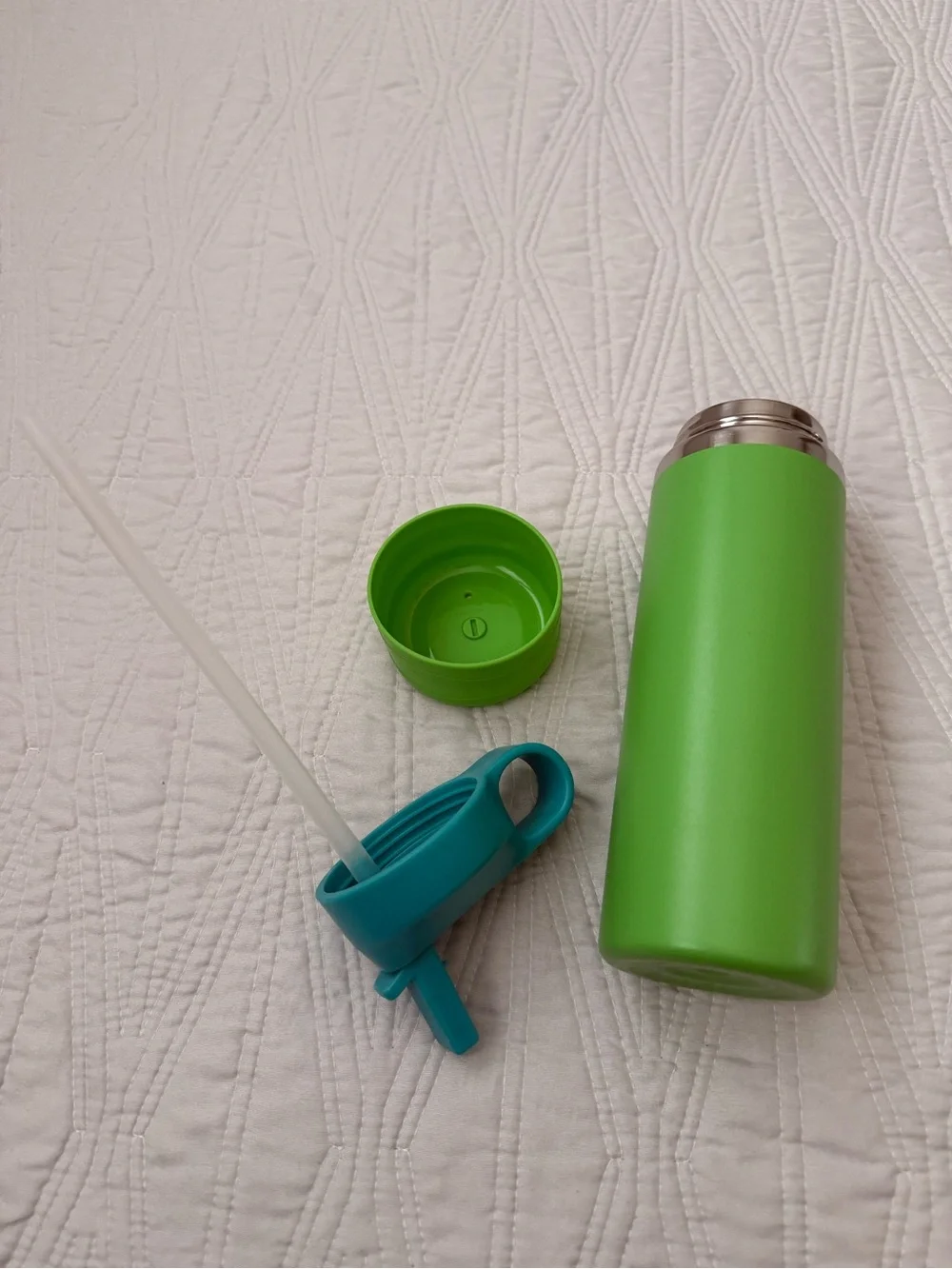 Hydro Flask lime green insulated bottle with teal straw lid